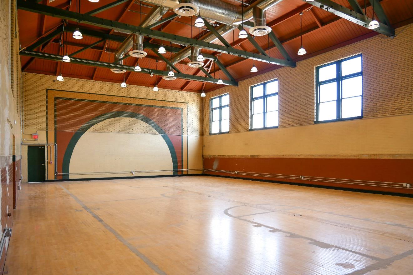 Rehabilitated south gymnasium, southeast view